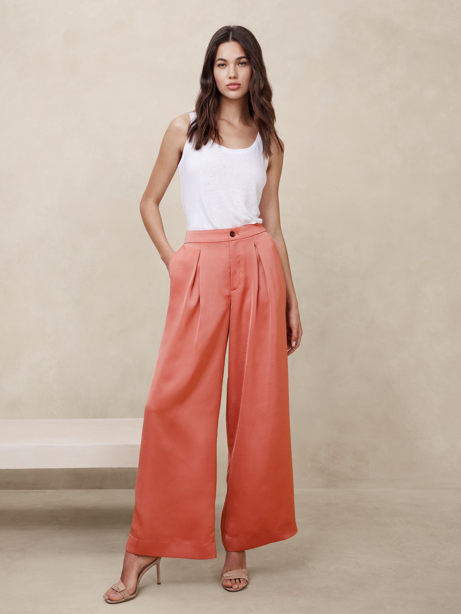 Silky Pleated Wide-Leg Pant