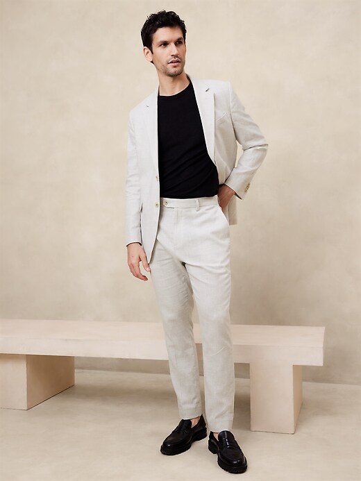 Tailored-Fit Linen-Blend Glen Plaid Suit Trouser