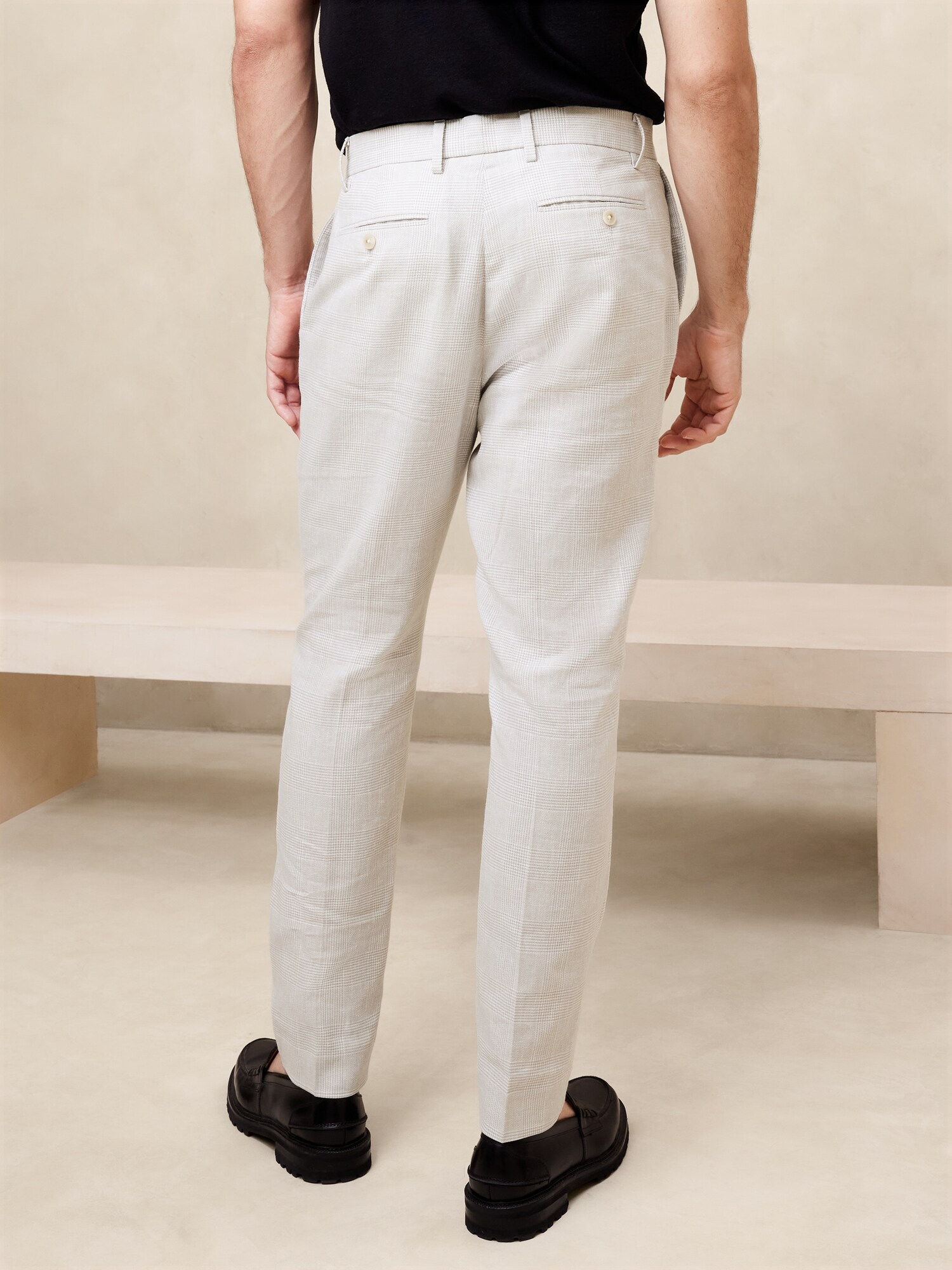 Tailored-Fit Linen-Blend Glen Plaid Suit Trouser