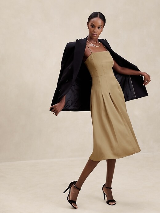 open lace back dress Victoria Beckham Dark Teal Sleeveless Twist Midi Dress