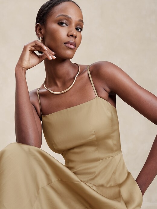 Slub Satin Pleated Midi Dress | Banana Republic Factory