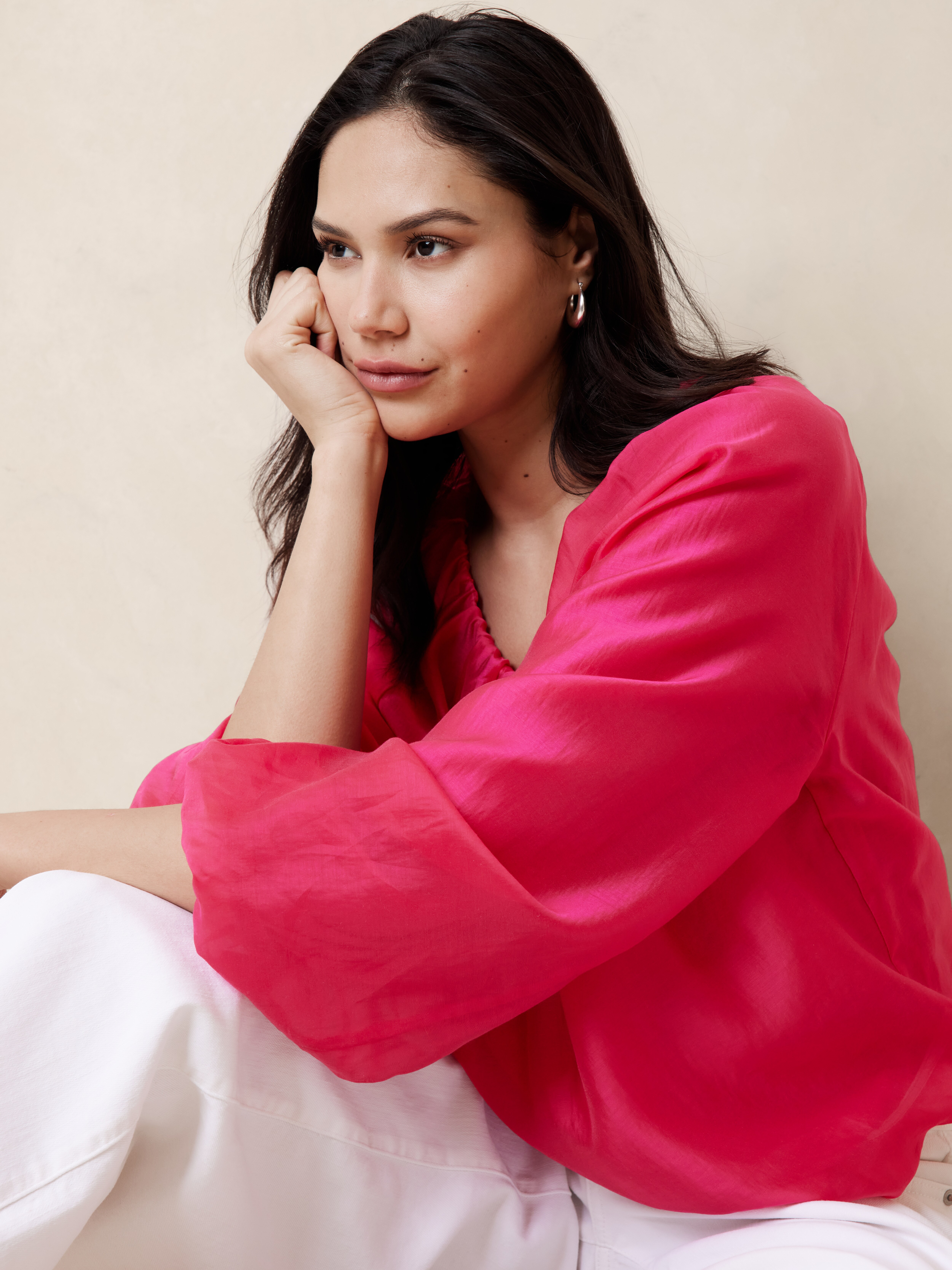 Puff-Sleeve Shirred Blouse | Banana Republic Factory