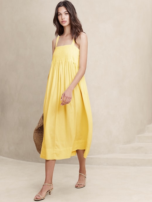 Linen-Blend Drapey Midi Dress | Banana Republic Factory Linen-Blend Drapey Midi Dress | Banana Republic Factory