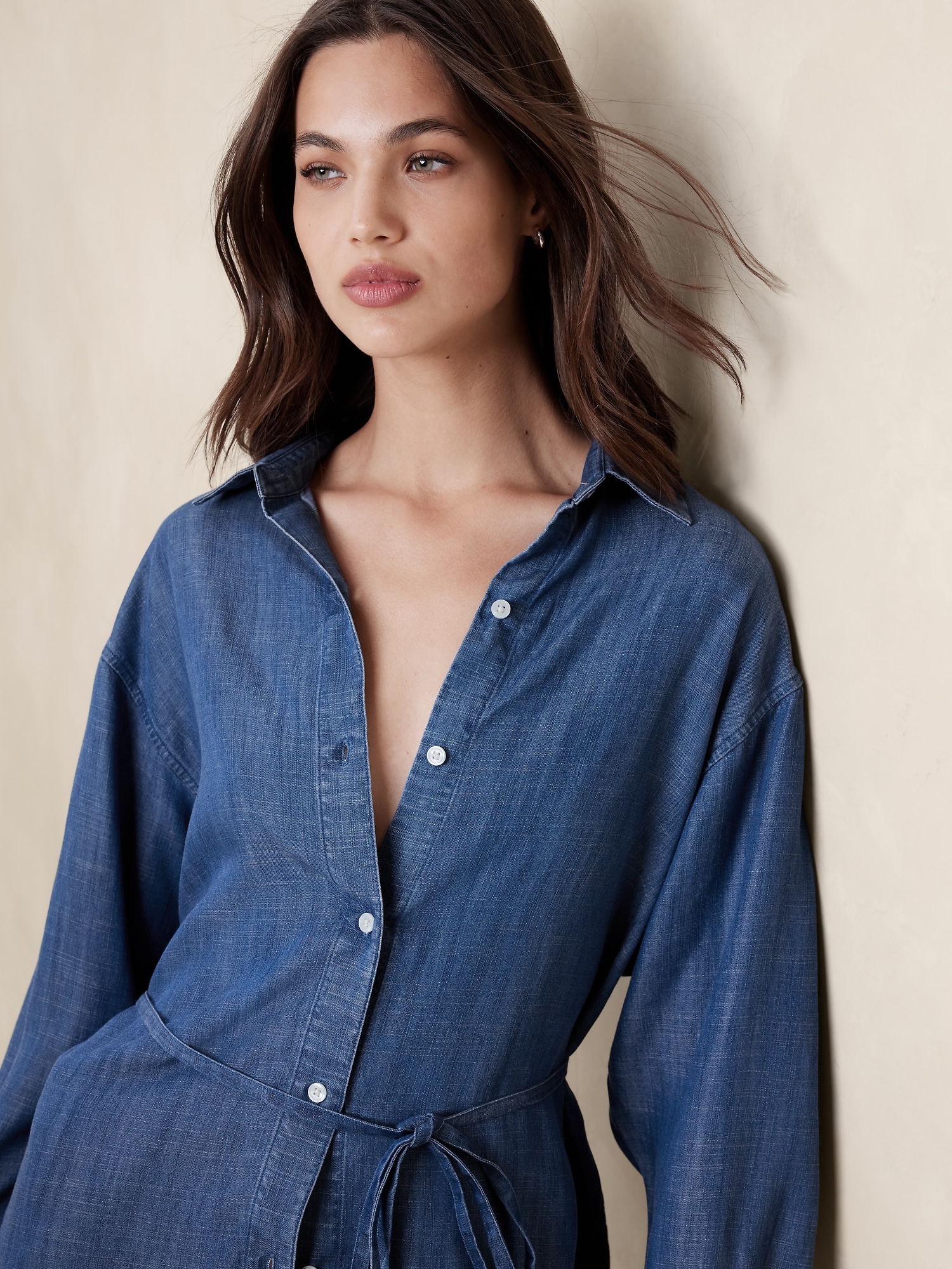 TENCEL&#153 Tie-Waist Chambray Shirt