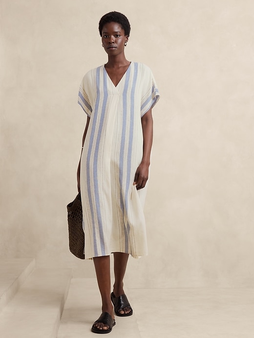 Linen-Blend Kaftan Midi Dress | Banana Republic Factory Linen-Blend Kaftan Midi Dress | Banana Republic Factory