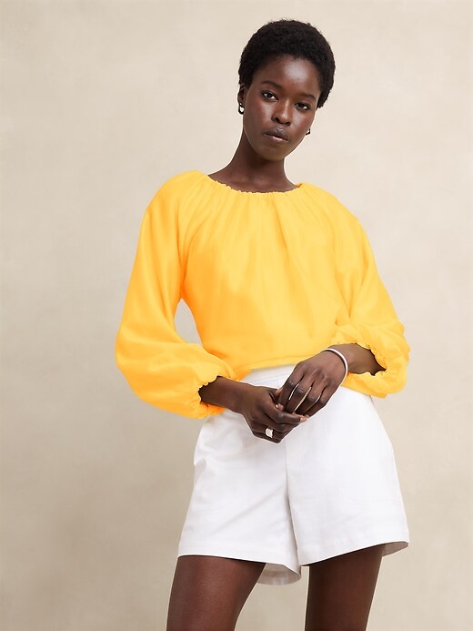 Puff-Sleeve Shirred Blouse | Banana Republic Factory
