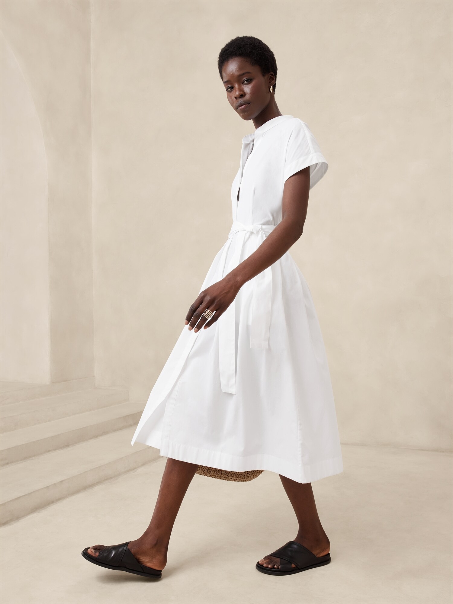Green Poplin tie up dress main image 1