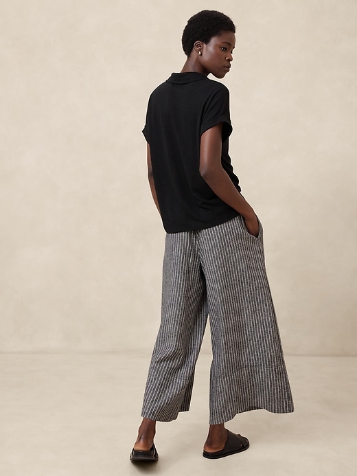 Linen-Blend Pull-On Wide-Leg Cropped Pant | Banana Republic Factory