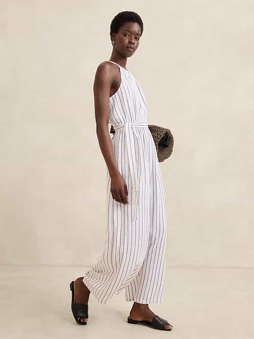 Linen Blend Halter Jumpsuit Banana Republic Factory