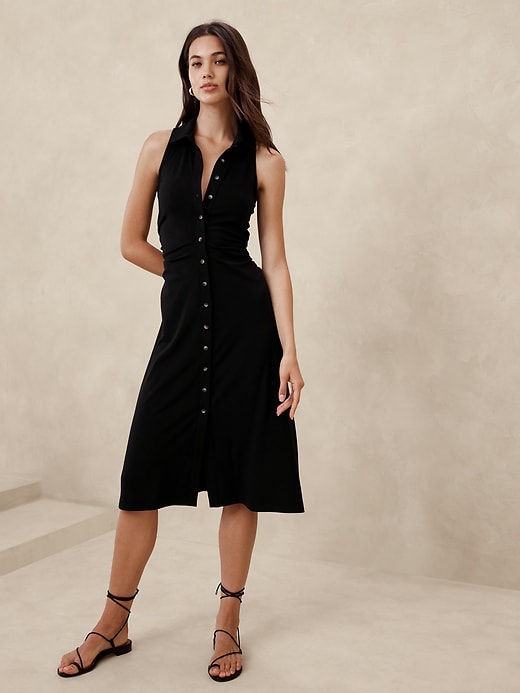 hatch evelyn knit dress HATCH Collection The Daniella Metallic Knit Mini Dress in Black Copper