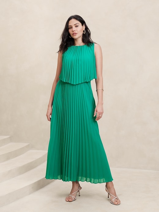 sachin and babi light blue dress Juliette Pleated Chiffon Maxi Dress - Silver main image 0