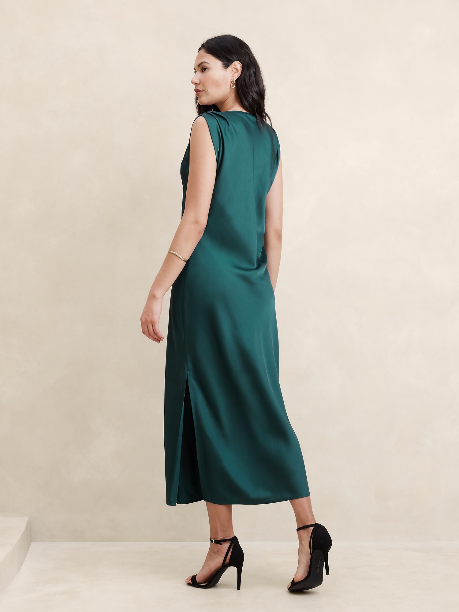Satin Twist-Shoulder Maxi Dress