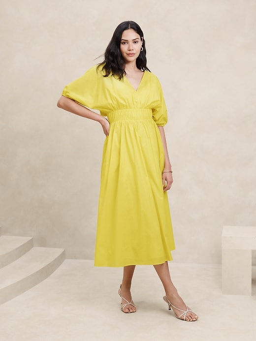voile elbow sleeve midi dress Voile Elbow-Sleeve Midi Dress