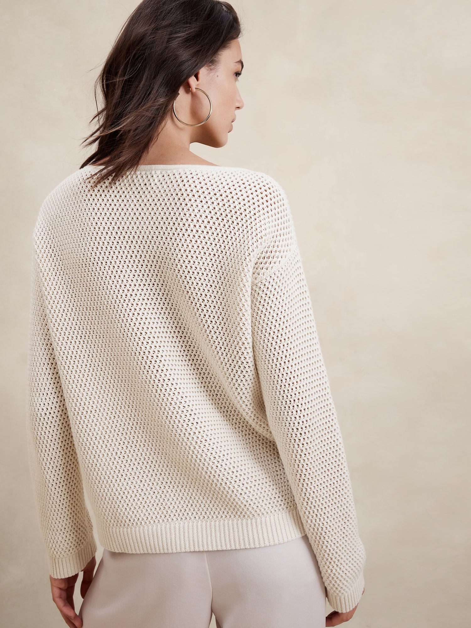 Open-Stitch Bell-Sleeve Sweater