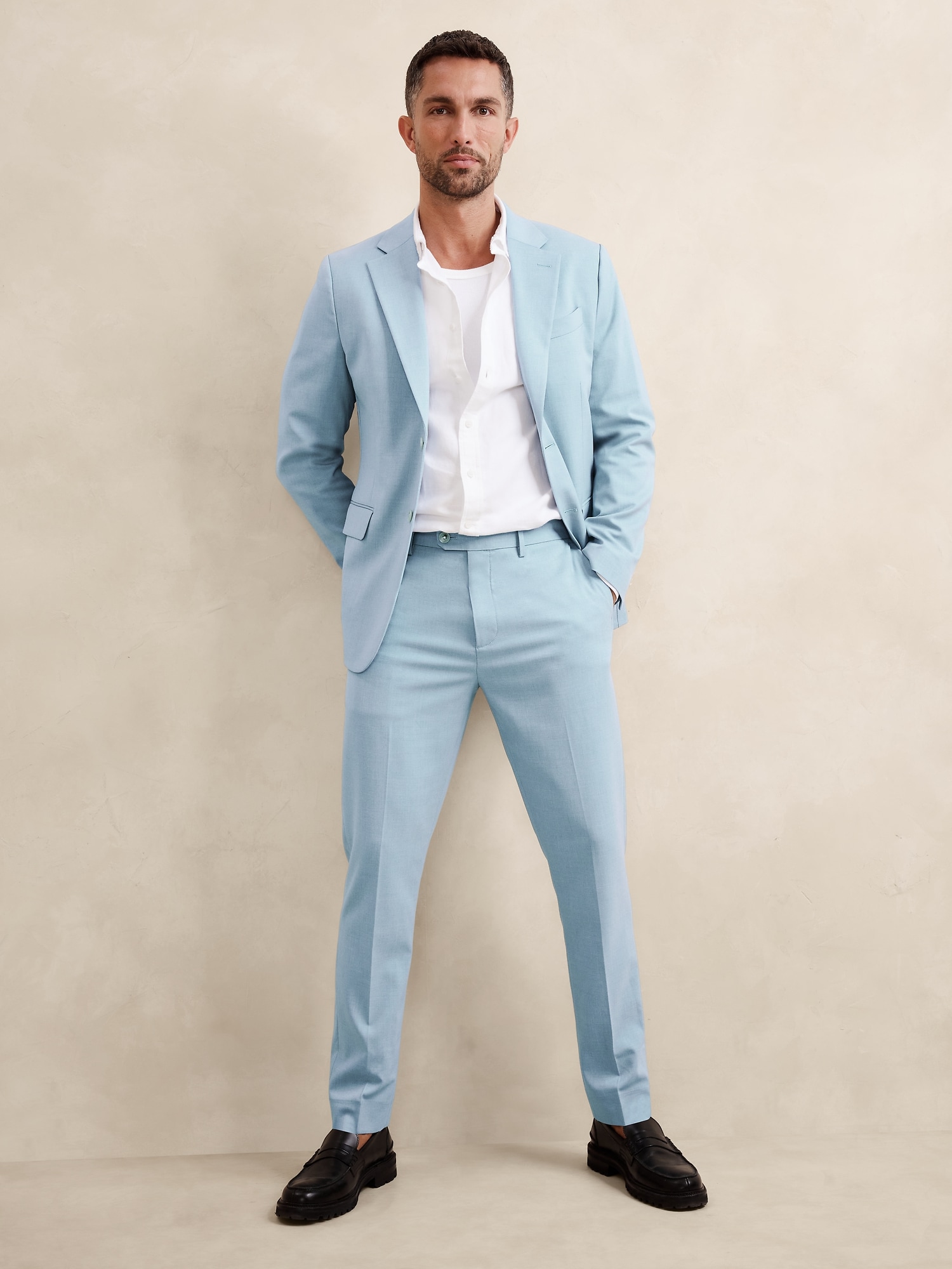 Tailored-Fit Aqua Melange Suit Trouser