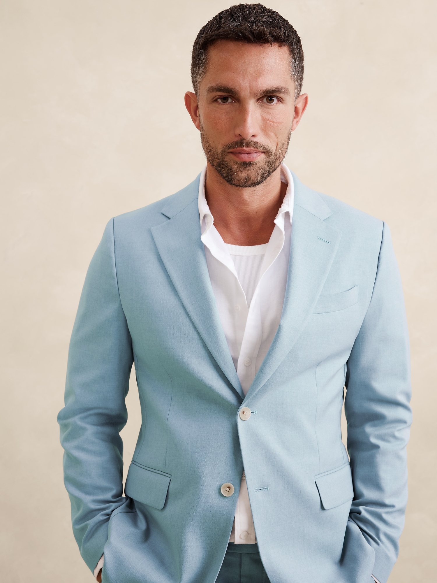 Tailored-Fit Aqua Melange Suit Jacket