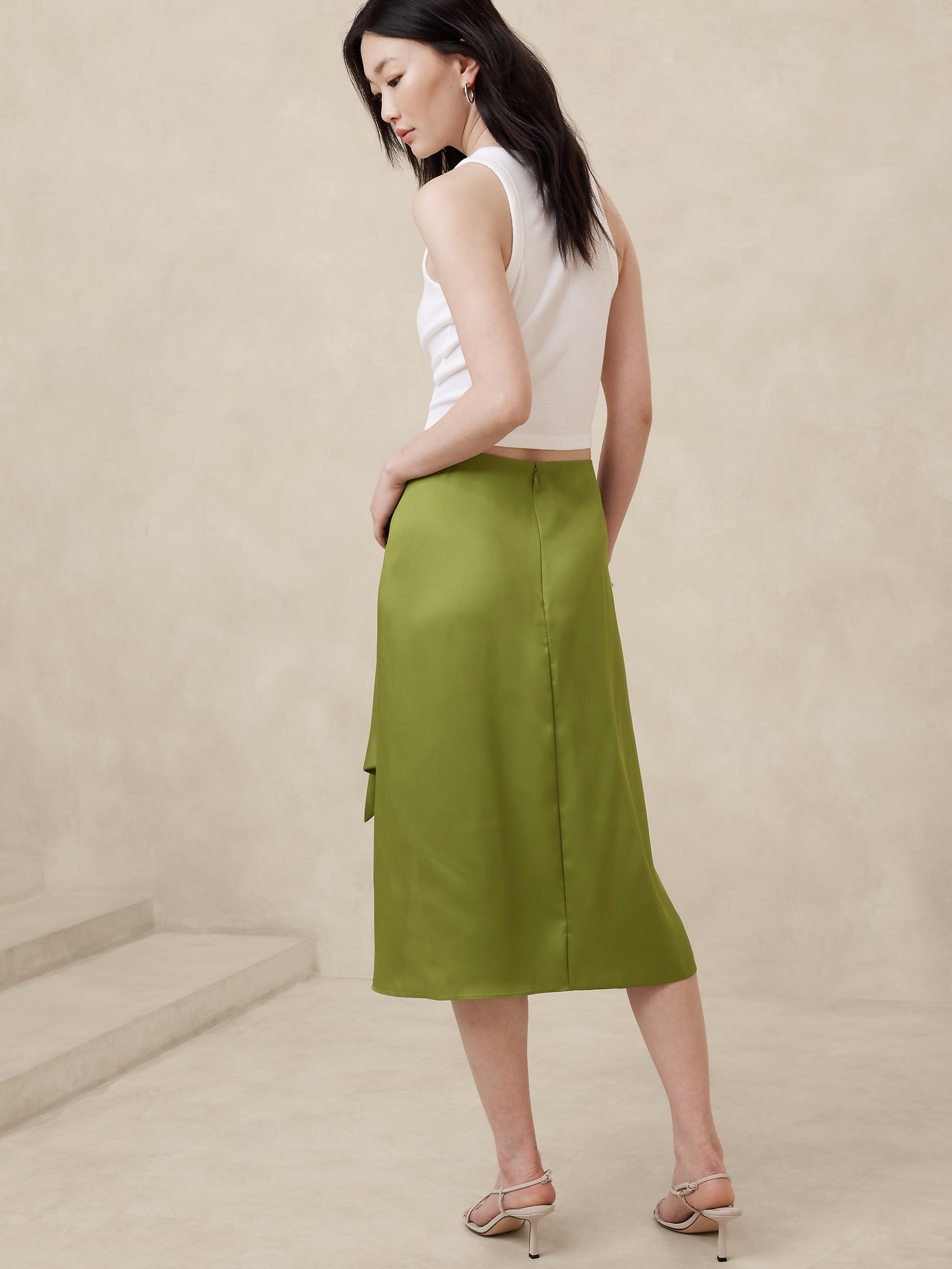 Silky Crepe Sarong Midi Skirt