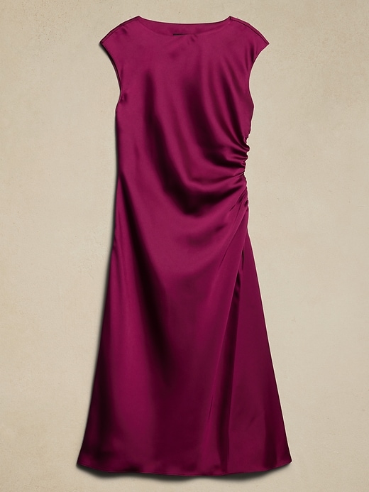 knee length dresses for ladies Boatneck Twist-Front Satin Midi Dress  Banana Republic