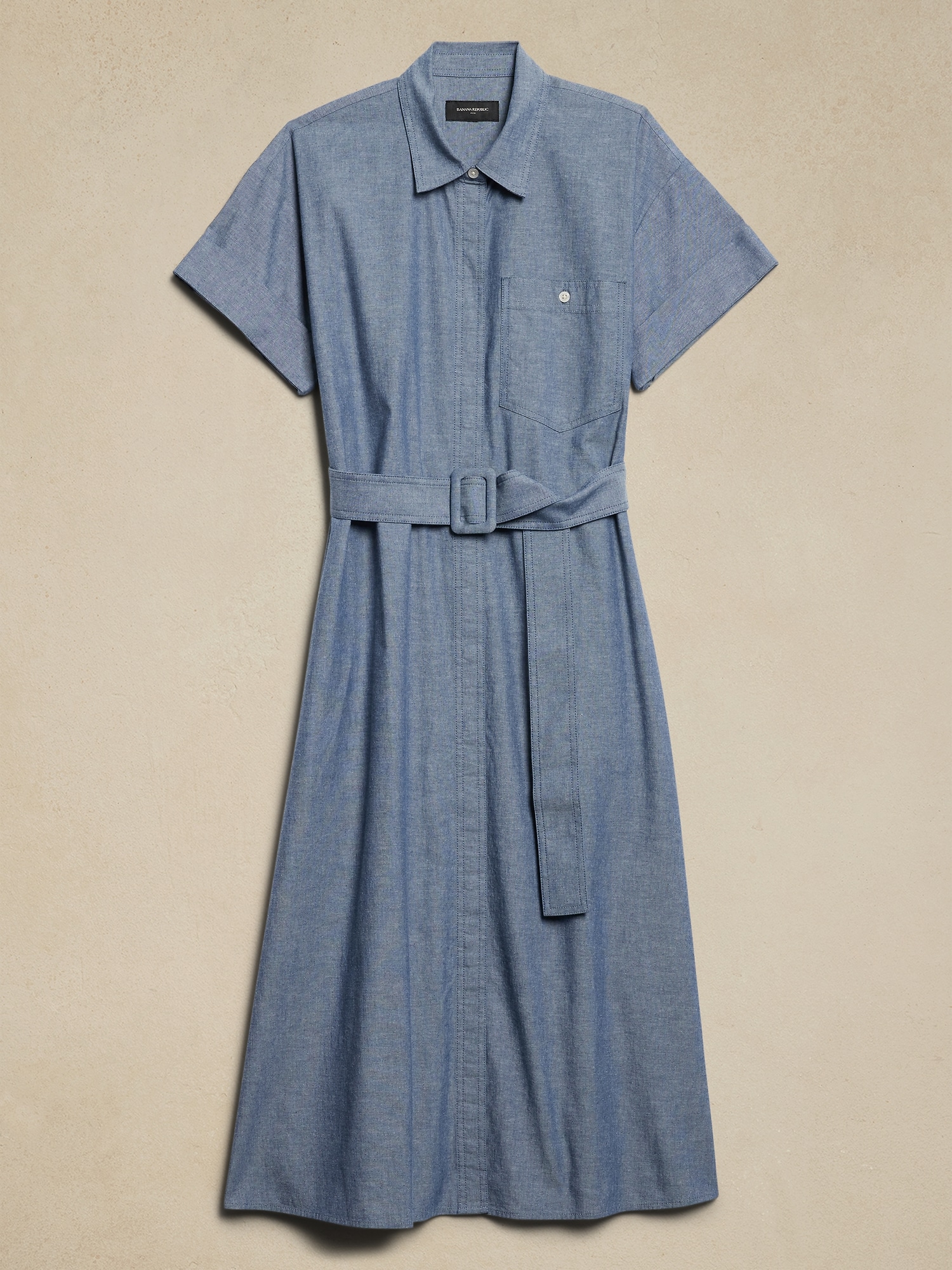 Chambray Midi Shift Shirtdress