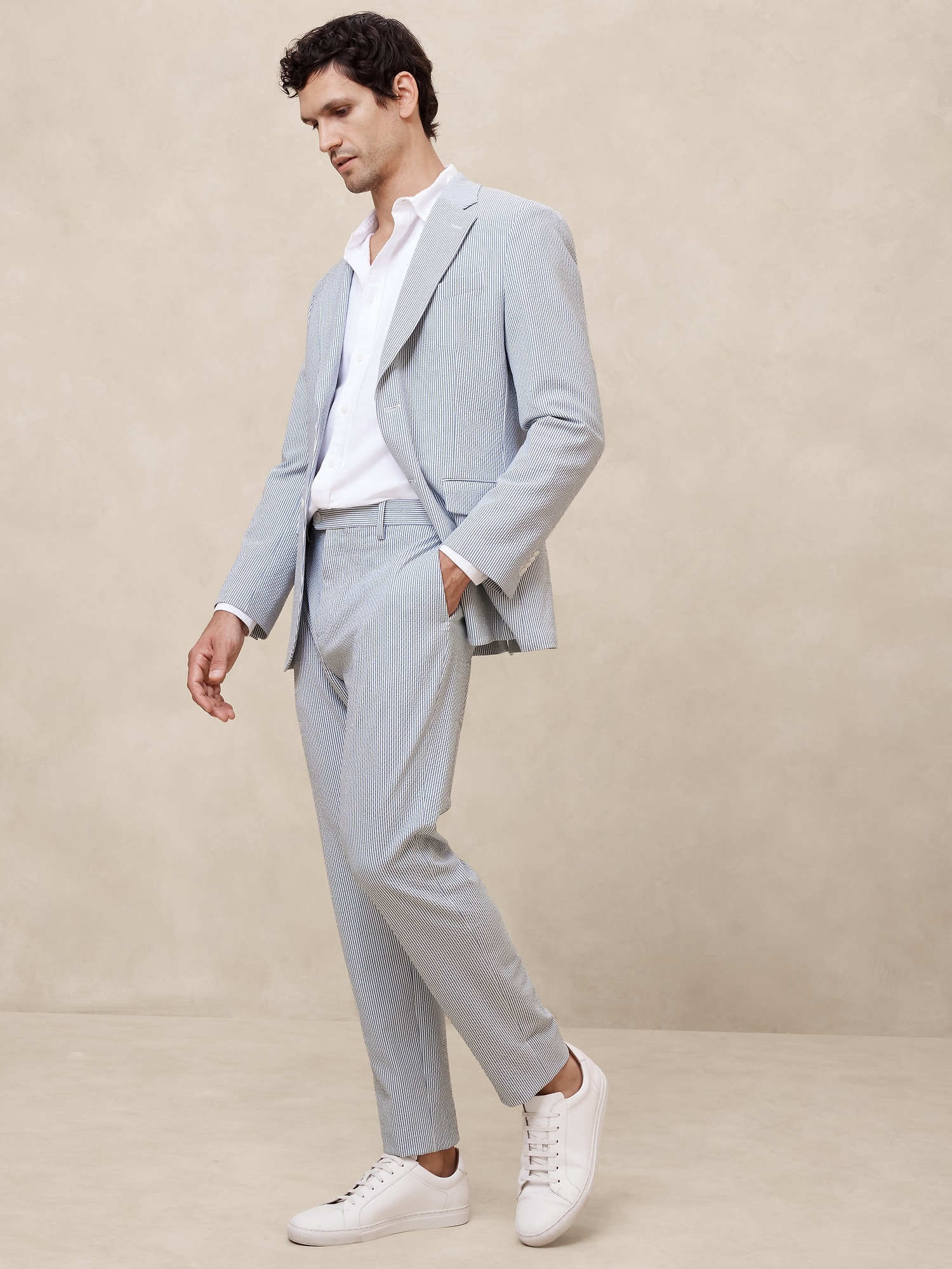 Tailored-Fit Striped Seersucker Suit Trouser