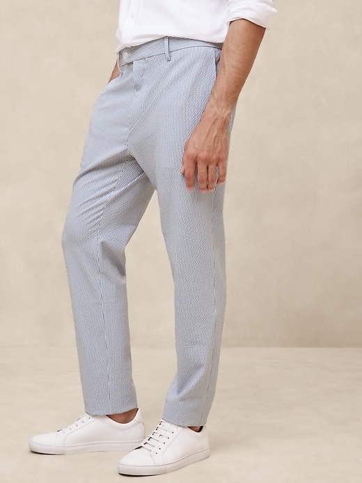MSBUTIKS Men's Summer Seersucker Slim Fit Pants Flat Front