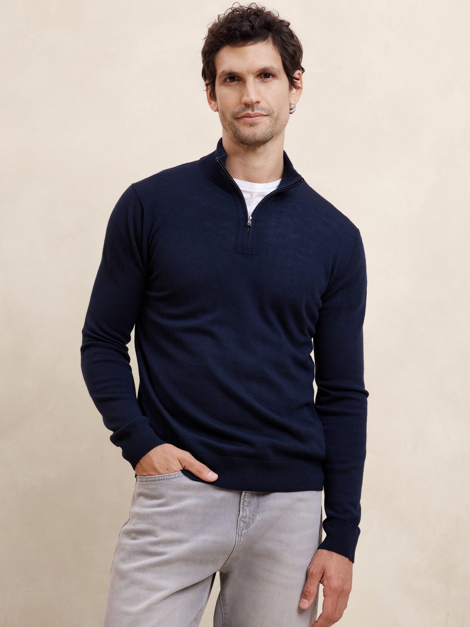 Merino Wool Quarter Zip Sweater Banana Republic Factory