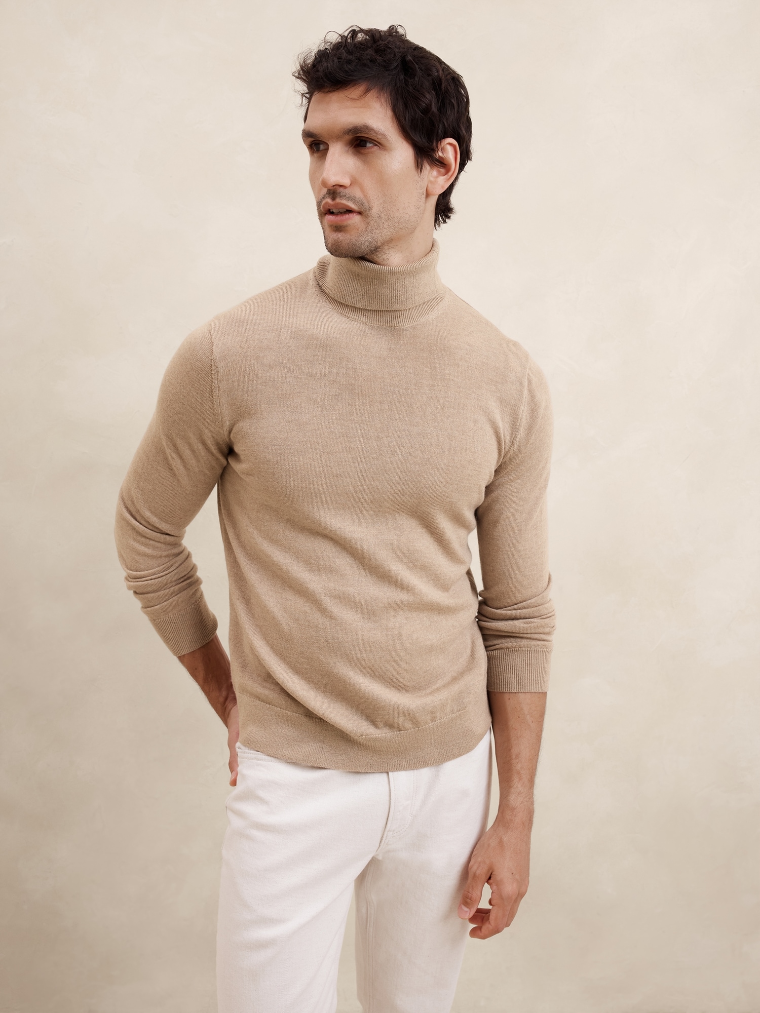 Merino Wool Turtleneck Sweater - Beige