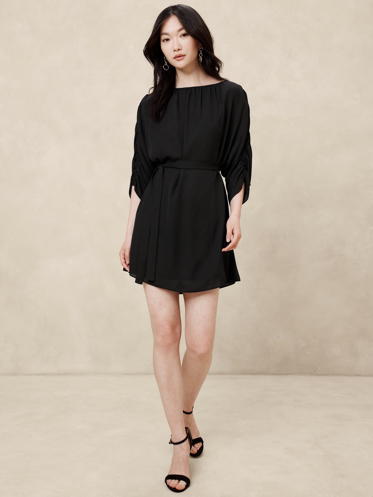 Shirred Mini Dress - Black