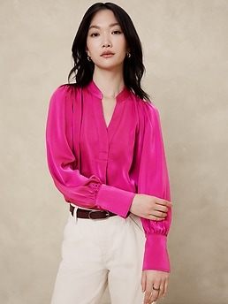 Crepe Volume-Sleeve Blouse | Banana Republic Factory