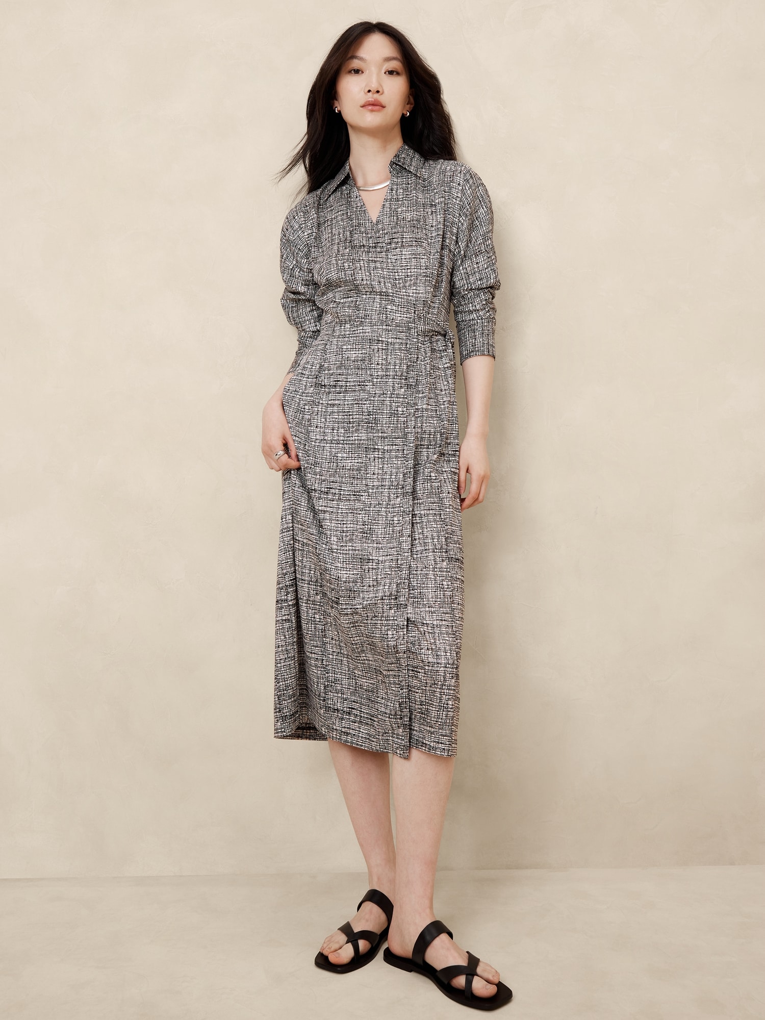 Silky Twill Wrap Midi Dress