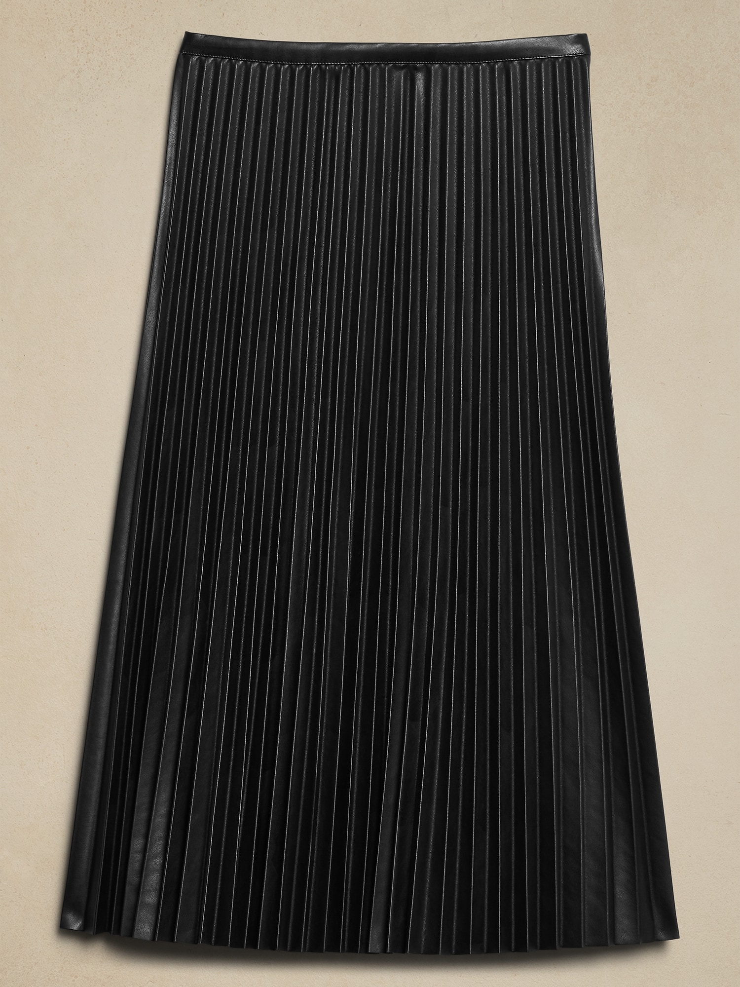 Vegan Leather Pleated Midi Skirt