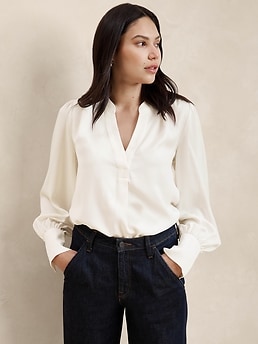 Crepe Volume-Sleeve Blouse | Banana Republic Factory