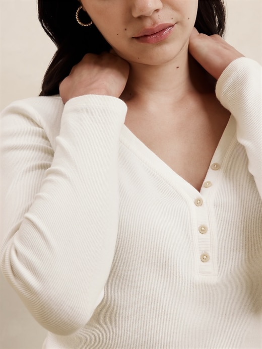 【2plan】Pale henley neck ribbed long sleeve t-shirt Men's Quarter Button Knitted Henley Shirts Long Sleeve Slim