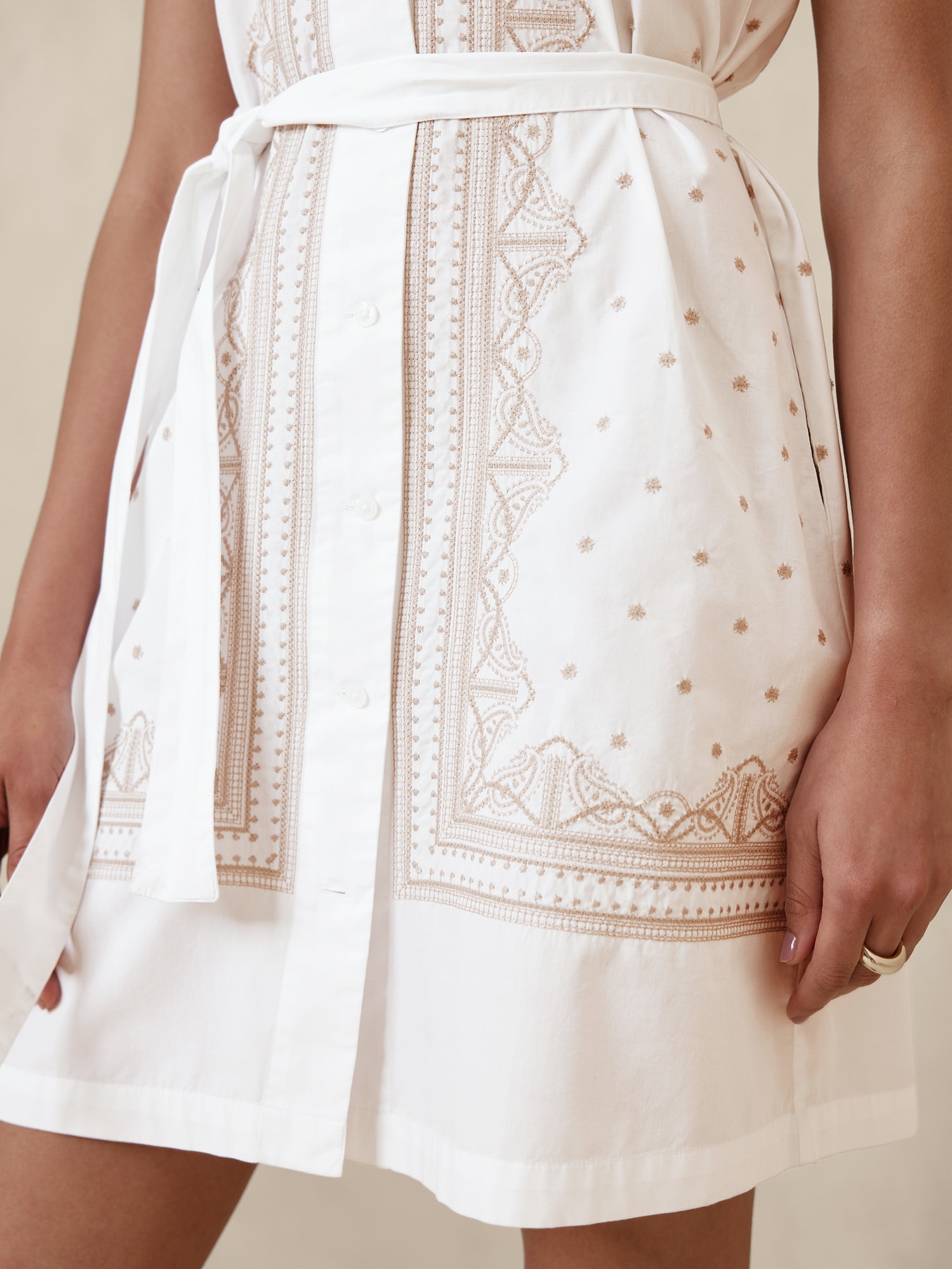 Embroidered Poplin Mini Shirtdress