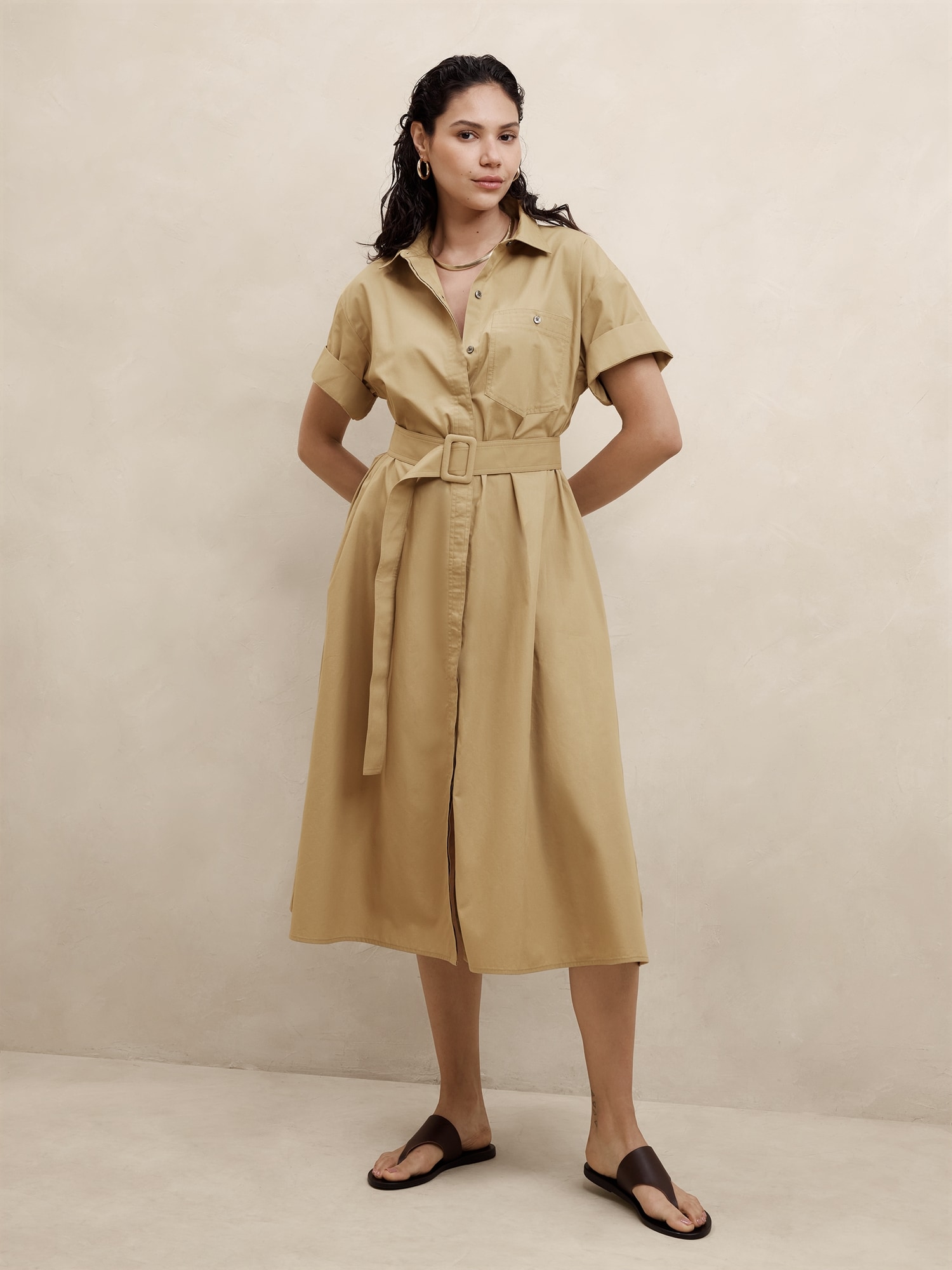 Poplin Midi Shift Shirtdress