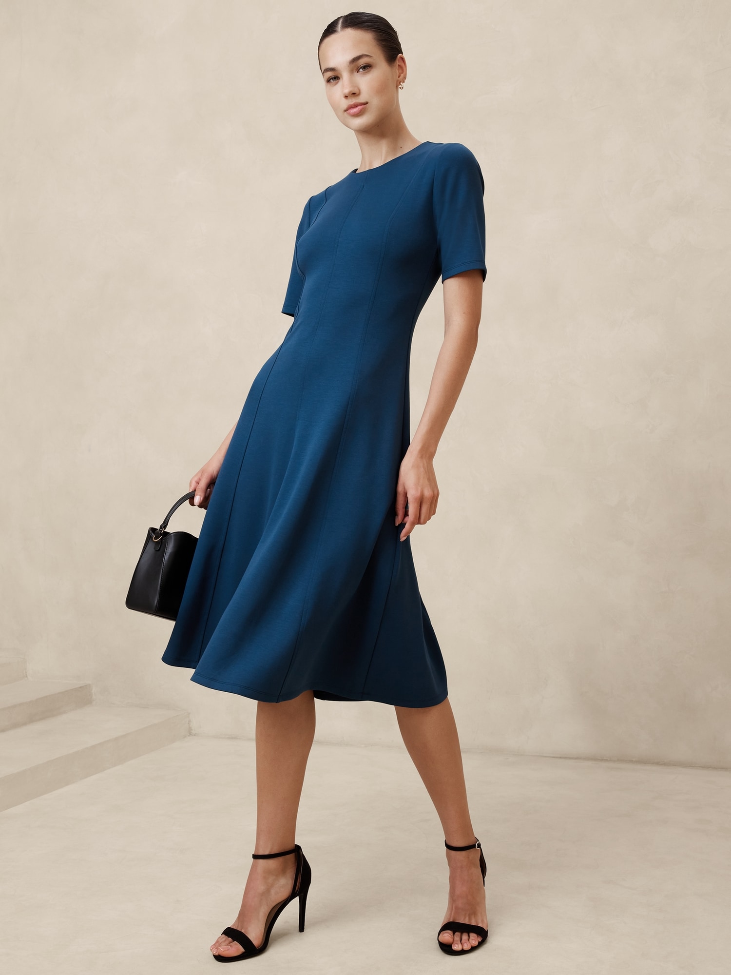 Soft Touch Scuba Seamed Midi Dress