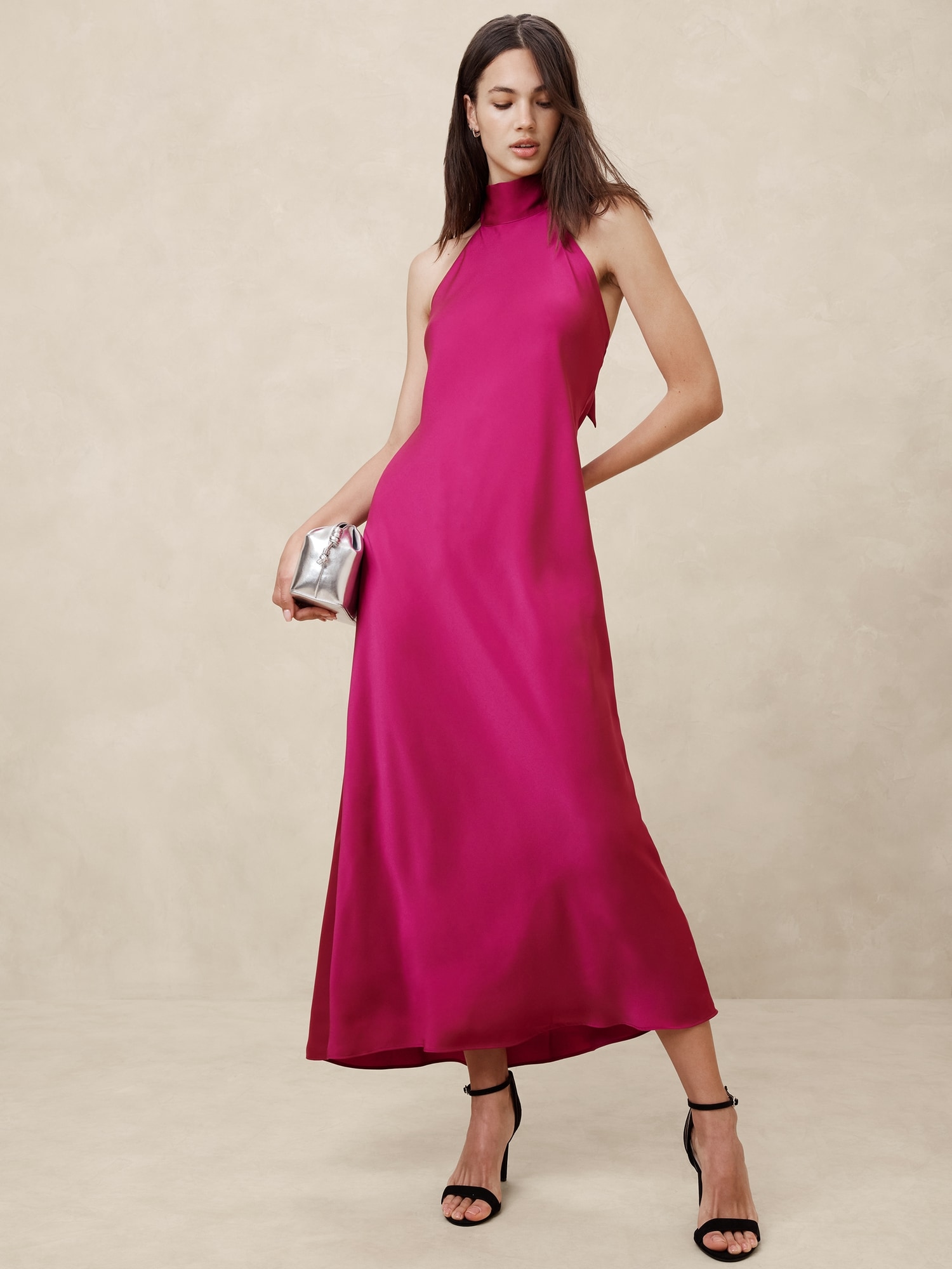 Silky Open-Back Maxi Dress - Purple