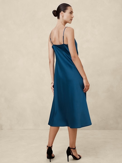 strapless open back dress Satin Pleated Midi Dress – FOX'S main image 1