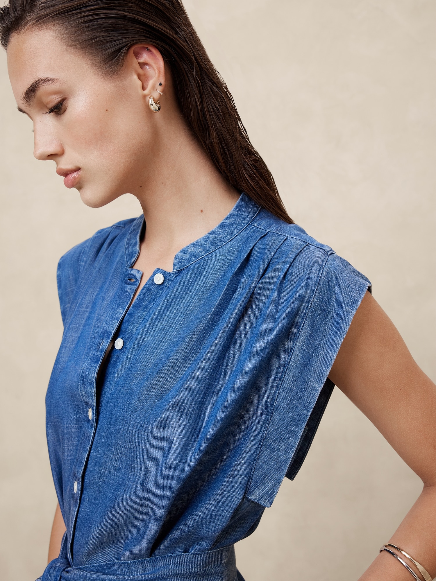 Chambray Midi Shift Shirtdress