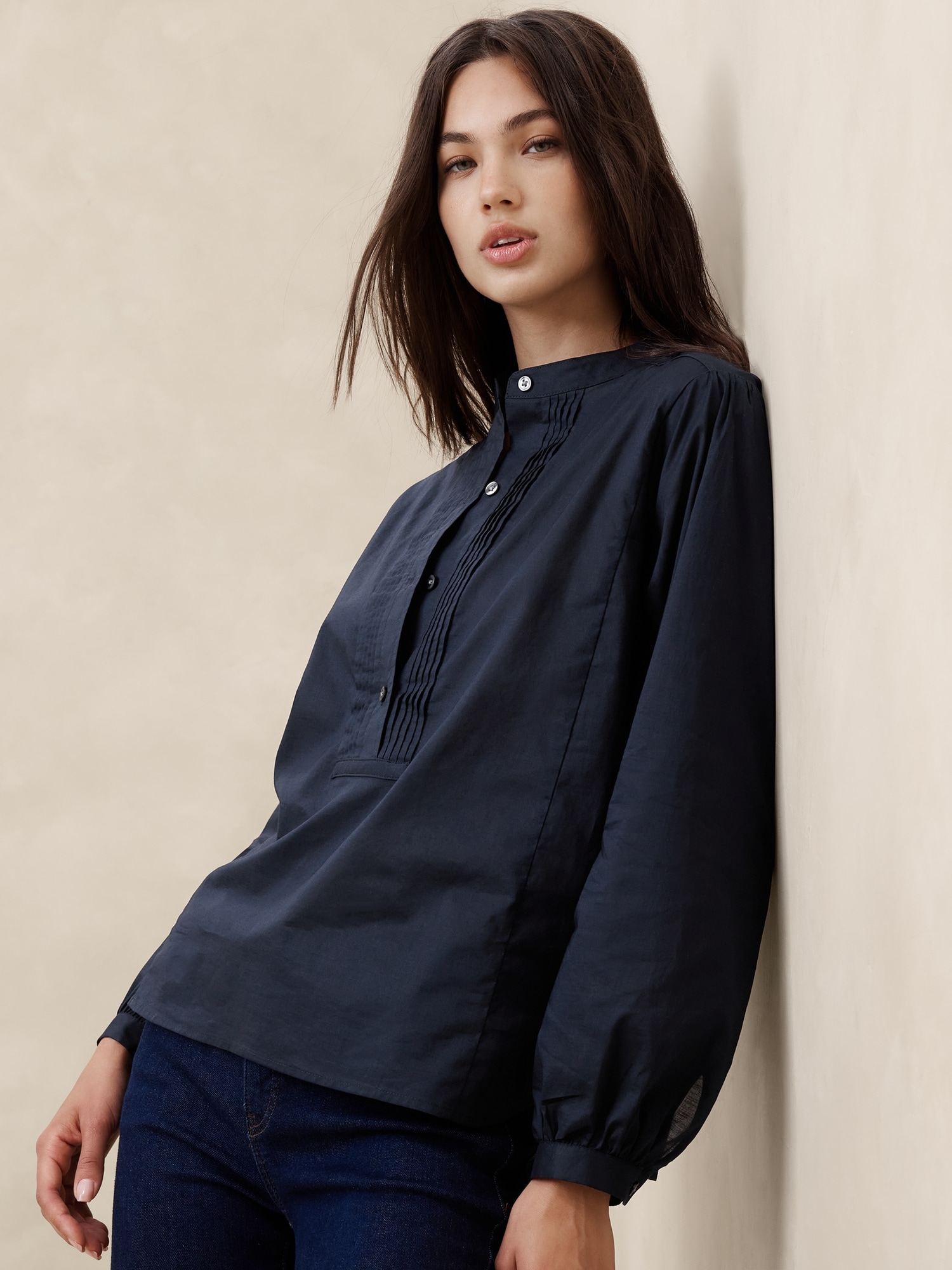 Pleated Popover Shirt - Blue