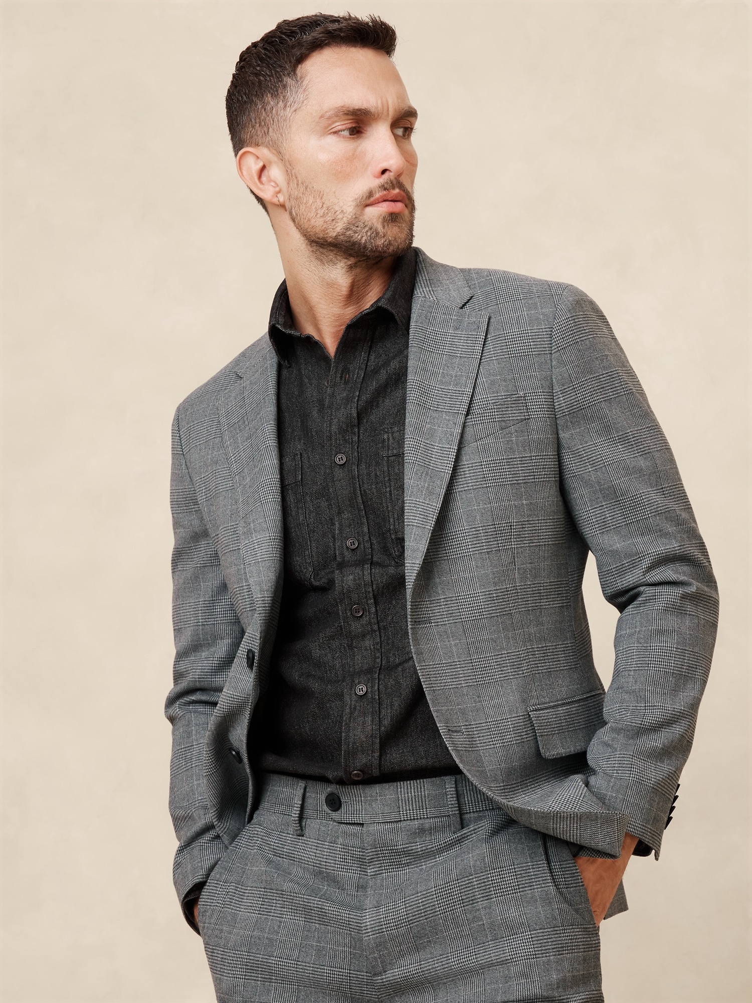 Tailored-Fit Gray Prince Of Wales Suit Jacket
