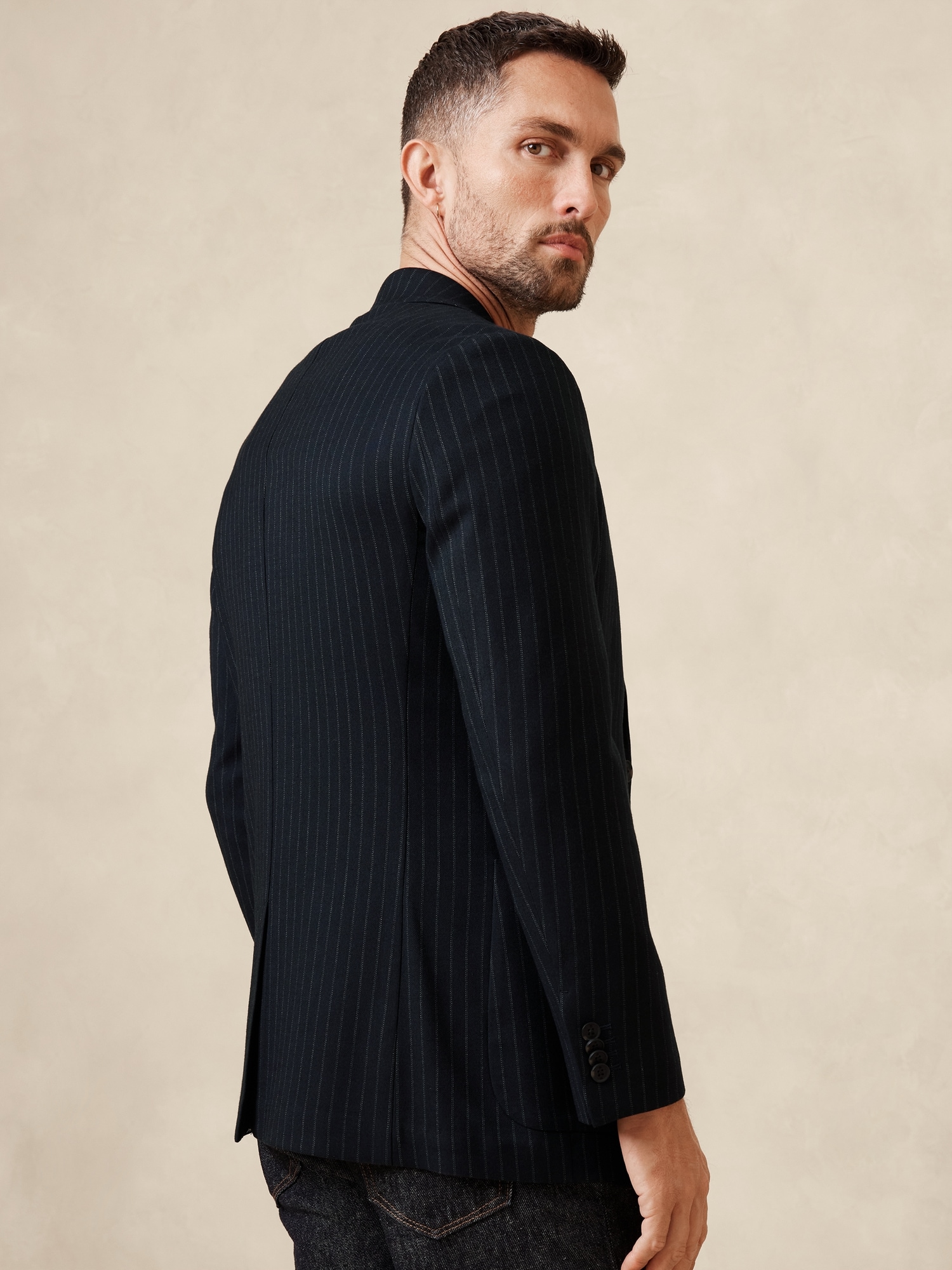 Tailored-Fit True Navy Pinstripe Jacket