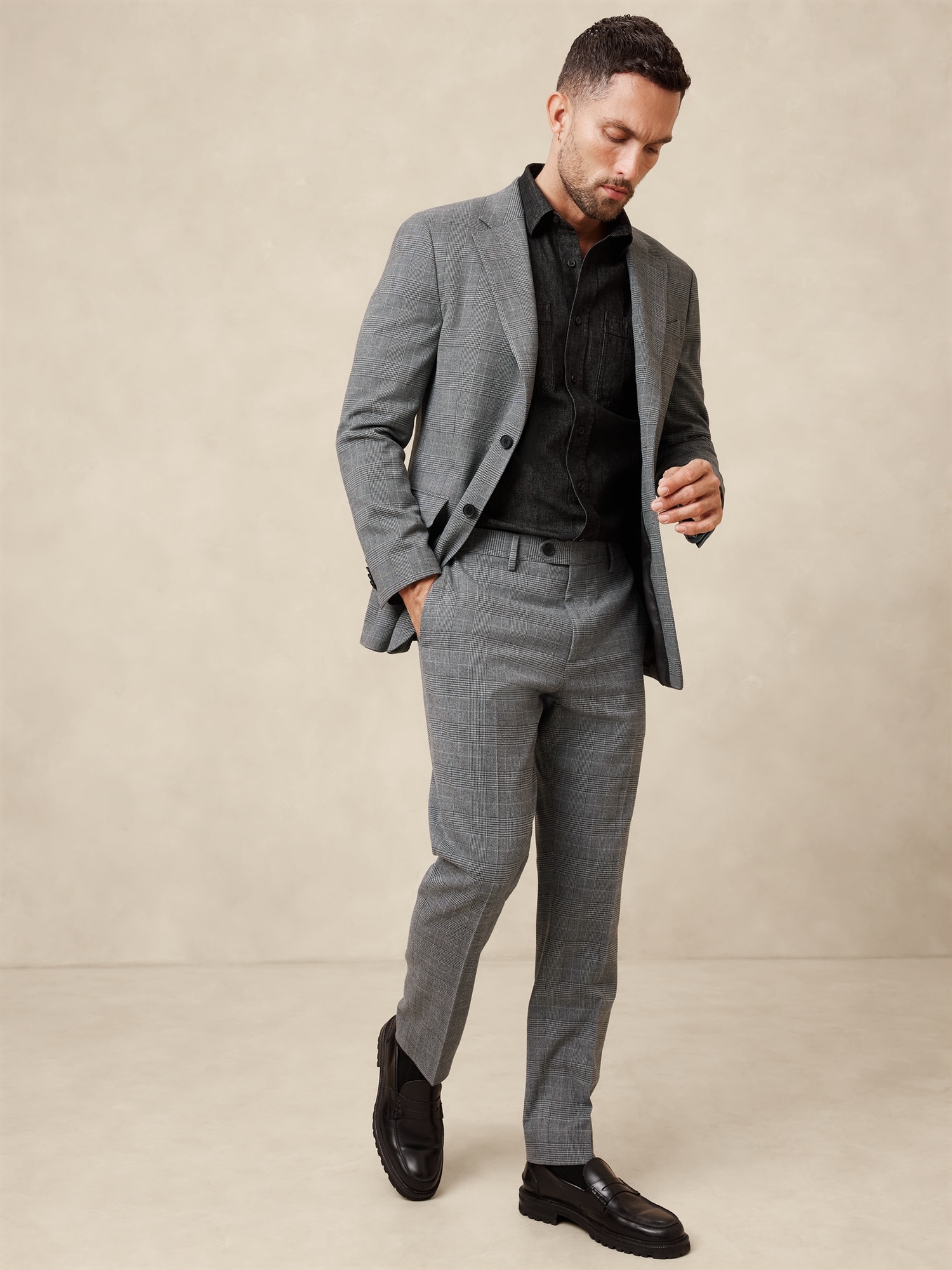 Tailored-Fit Gray Prince of Wales Suit Trouser