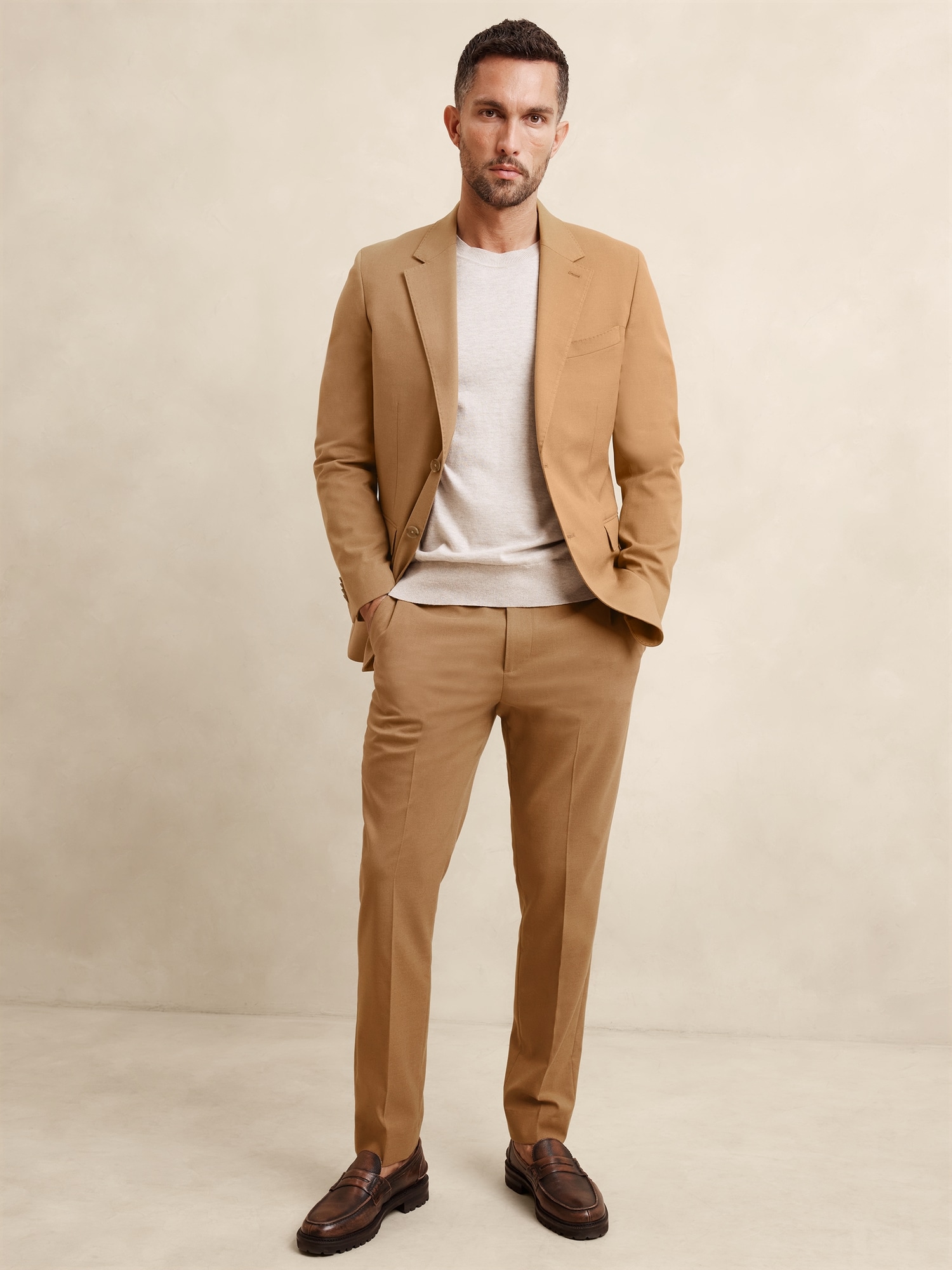 Tailored-Fit Camel Suit Trouser