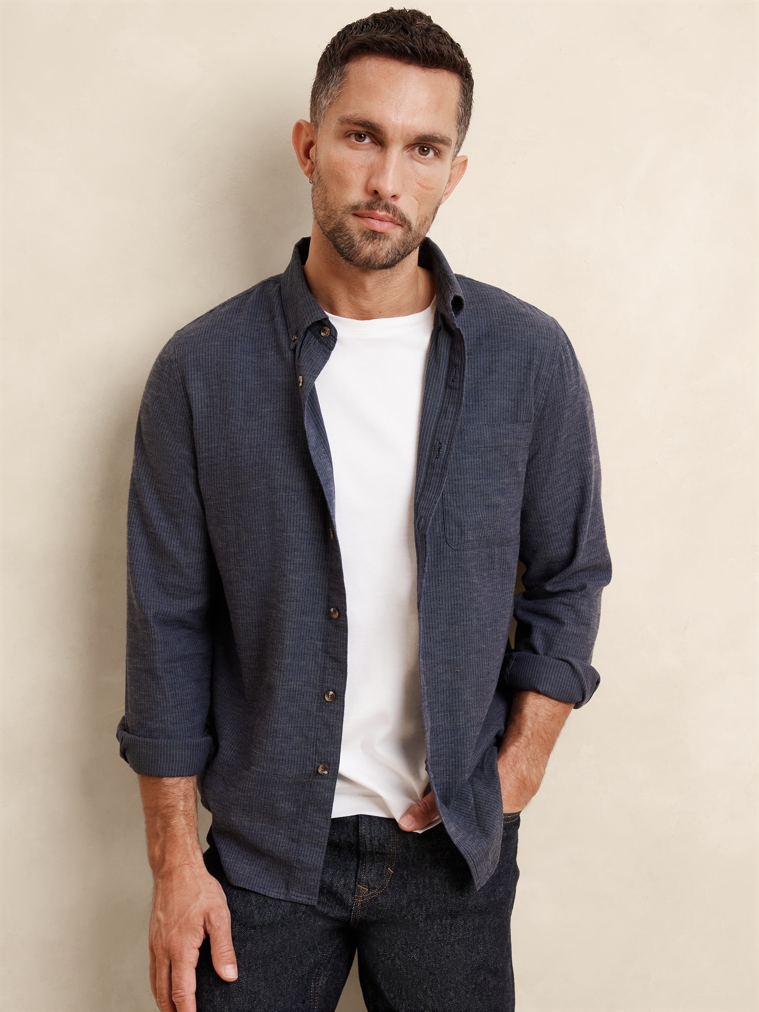 Slim Lightweight Flannel Shirt - Blue