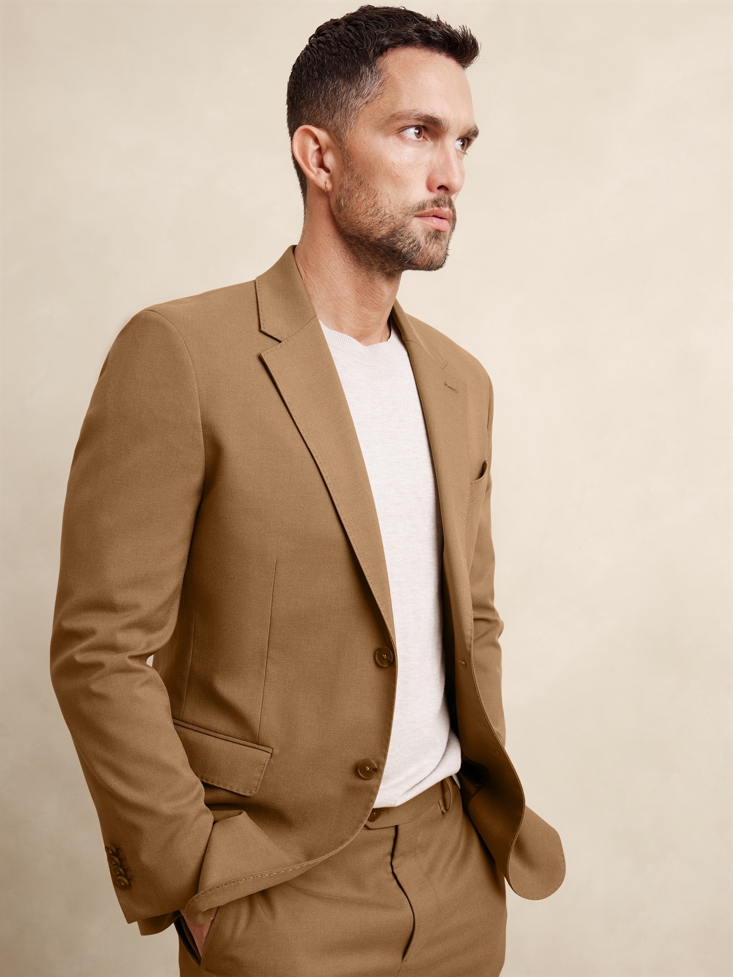 Tailored-Fit Camel Suit Jacket