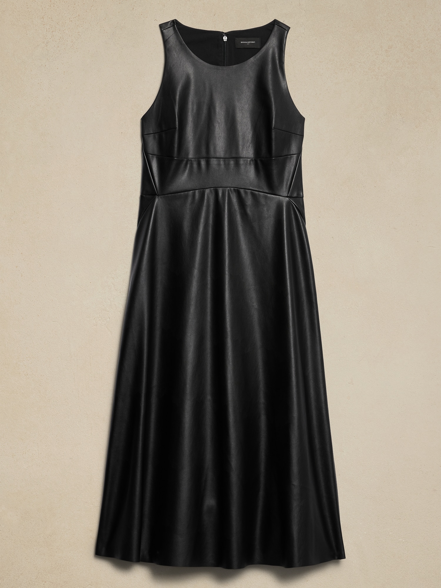 Vegan Leather Paneled Midi Dress