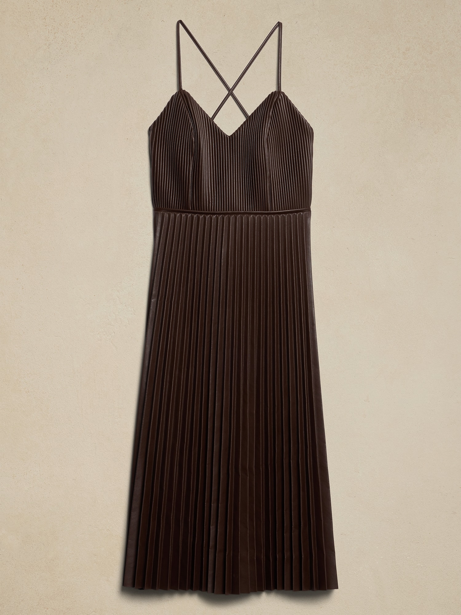 Vegan Leather Pleated Midi Dress