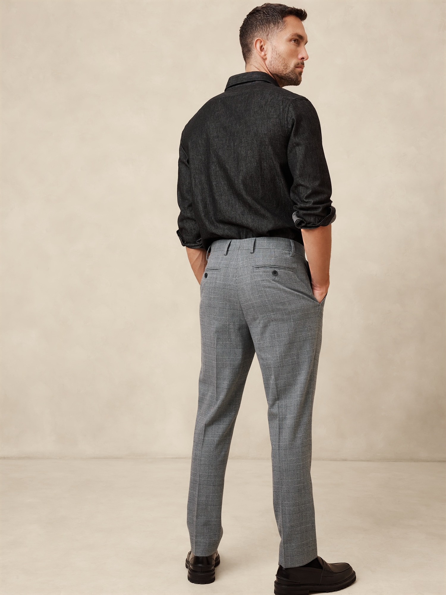 Tailored-Fit Gray Prince of Wales Suit Trouser