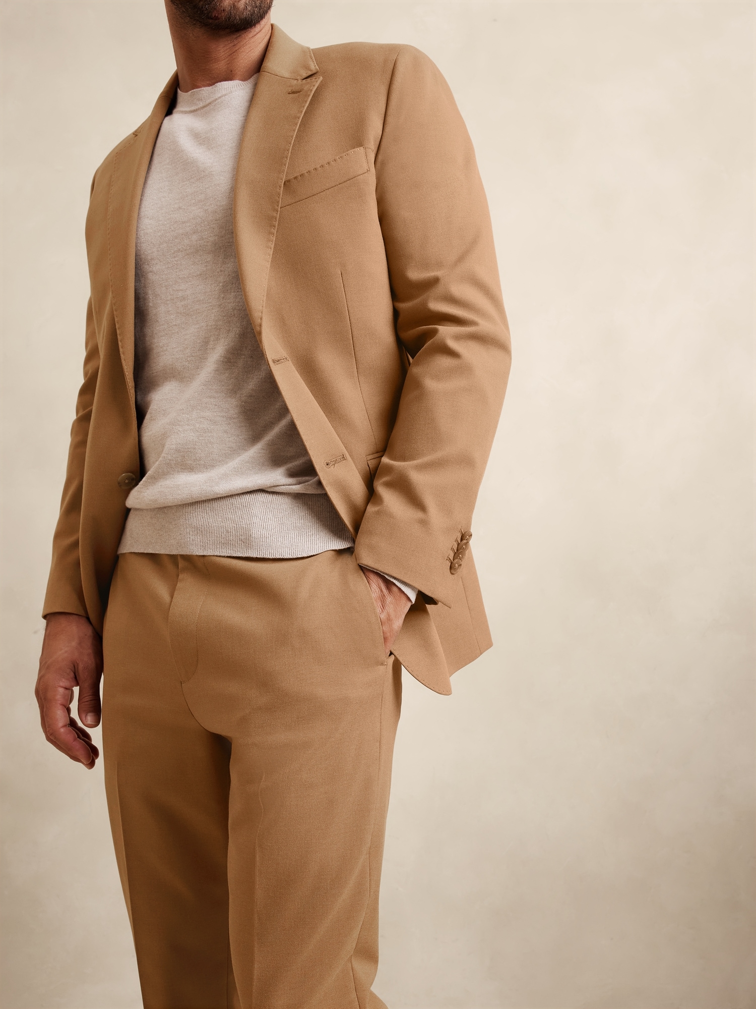 Tailored-Fit Camel Suit Trouser